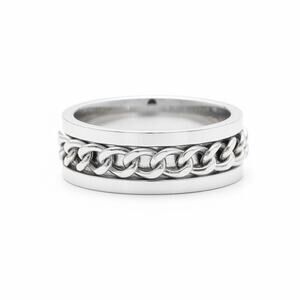 Stainless Steel Spinner Ring Men Women Curb Chain Inlay Fidget Band